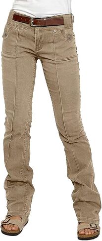 Flamingals Mid Waist Bootcut Pants for Women Flare Trendy Stitch Detail Pants in Kuwait