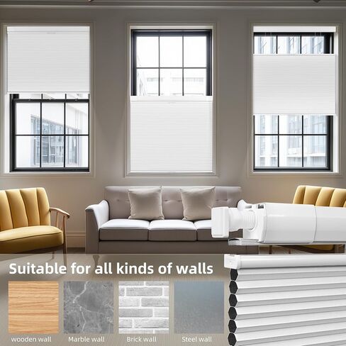 No Drill Blackout Cellular Shades No Tools Window Blinds Top Dwon Bottom Up Honeycomb Blinds for Indoor Windows Thermal Insulation UV Protection,White,Custom Size in Saudi Arabia