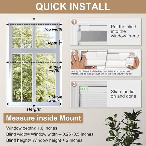 No Drill Blackout Cellular Shades No Tools Window Blinds Top Dwon Bottom Up Honeycomb Blinds for Indoor Windows Thermal Insulation UV Protection,White,Custom Size in Saudi Arabia