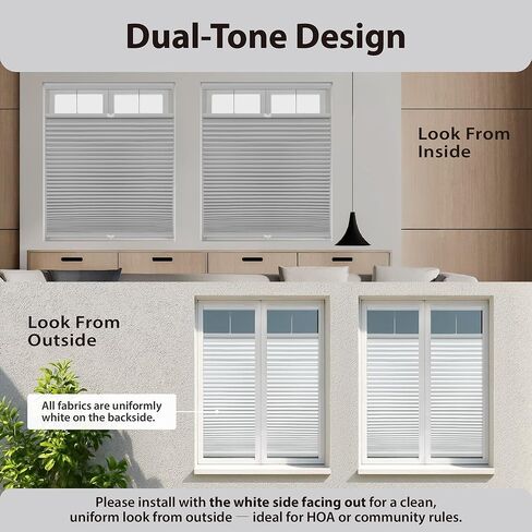 DEZ FURNISHINGS Cordless 1.5" Blackout Top Down Bottom Up Cellular Shade, Energy Saver, 23" W x 64" H, Gray Cloud in Kuwait