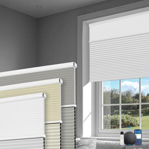 BERISSA No Drill Smart Motorized Top Down Bottom Up Cellular Blinds with Remote,APP/Voice Control Automatic Blinds,Thermal Insulated Electric Honeycomb Shades for Indoor Windows,Custom Size&Color in Kuwait