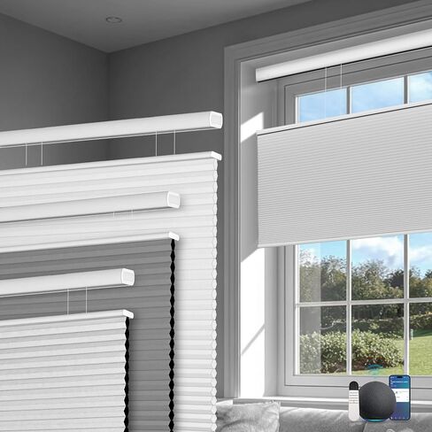 BERISSA No Drill Smart Motorized Top Down Bottom Up Cellular Blinds with Remote,APP/Voice Control Automatic Blinds,Thermal Insulated Electric Honeycomb Shades for Indoor Windows,Custom Size&Color in Kuwait