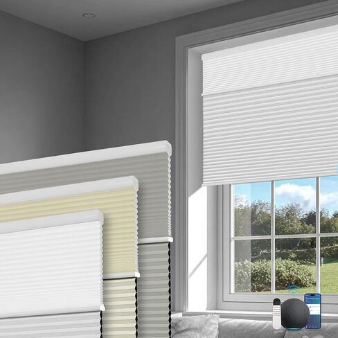 BERISSA No Drill Smart Motorized Top Down Bottom Up Cellular Blinds with Remote,APP/Voice Control Automatic Blinds,Thermal Insulated Electric Honeycomb Shades for Indoor Windows,Custom Size&Color in Kuwait