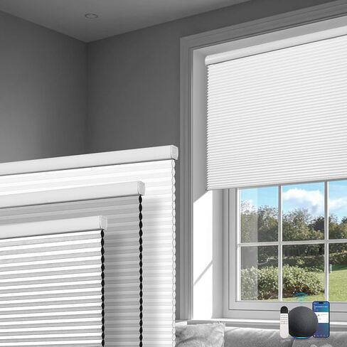 BERISSA No Drill Smart Motorized Top Down Bottom Up Cellular Blinds with Remote,APP/Voice Control Automatic Blinds,Thermal Insulated Electric Honeycomb Shades for Indoor Windows,Custom Size&Color in Kuwait