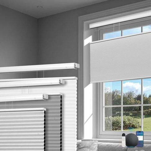 BERISSA No Drill Smart Motorized Top Down Bottom Up Cellular Blinds with Remote,APP/Voice Control Automatic Blinds,Thermal Insulated Electric Honeycomb Shades for Indoor Windows,Custom Size&Color in Kuwait