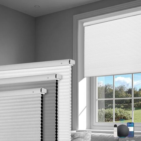 BERISSA No Drill Smart Motorized Top Down Bottom Up Cellular Blinds with Remote,APP/Voice Control Automatic Blinds,Thermal Insulated Electric Honeycomb Shades for Indoor Windows,Custom Size&Color in Kuwait