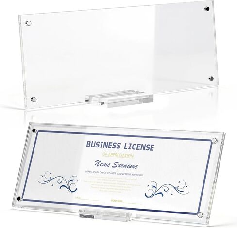 2Pcs Acrylic business license frame with Base 10 x 3.94Inch Clear certificate display holder Magnetic certificate frame for Desk Tabletop Display in Saudi Arabia