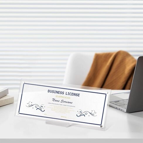 2Pcs Acrylic business license frame with Base 10 x 3.94Inch Clear certificate display holder Magnetic certificate frame for Desk Tabletop Display in Saudi Arabia