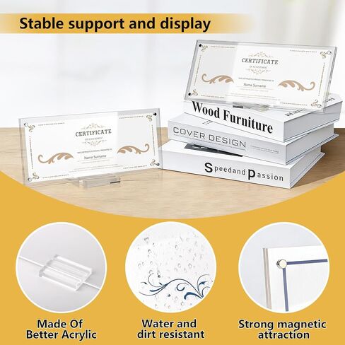 2Pcs Acrylic business license frame with Base 10 x 3.94Inch Clear certificate display holder Magnetic certificate frame for Desk Tabletop Display in Saudi Arabia