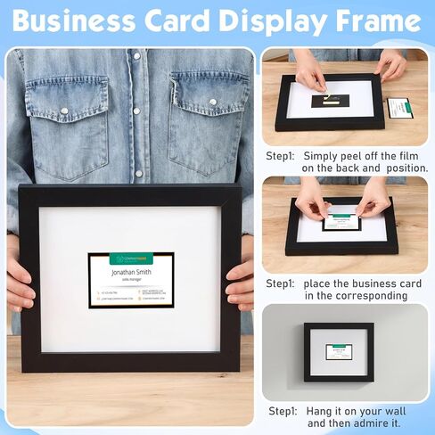Business Card Display Frame Black Picture Frames White Mat, MDF Frame, Easel and Installed Wall Hanger in Kuwait