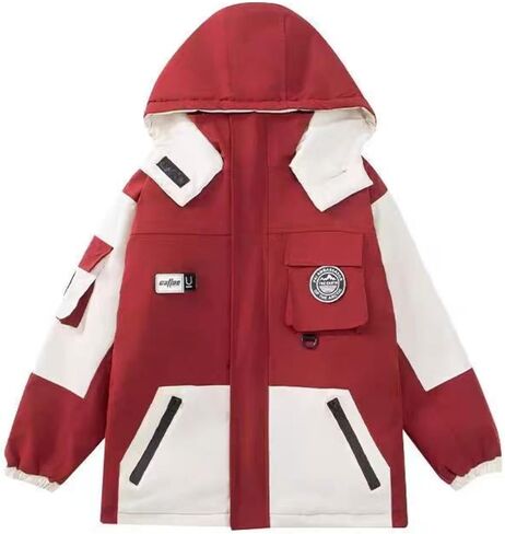 Kids Windproof 3-in-1 Winter Jacket, Hooded Water-Resistant Thick Coat with Detachable Fleece for Boys Girls in Kuwait