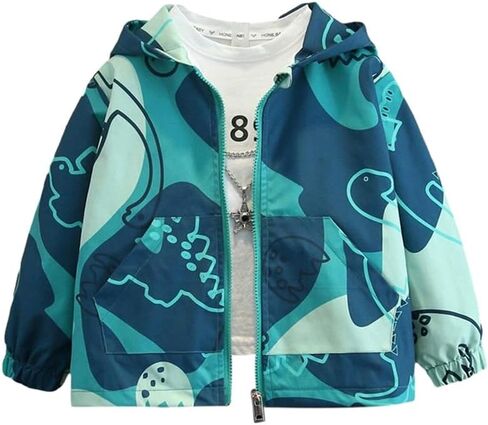 Kids & Toddler Boys Windbreaker Dinosaur Print Hoodie Jacket- Lightweight Spring Fall Jacket for Home Outdoor Daily Casual in Kuwait