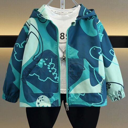 Kids & Toddler Boys Windbreaker Dinosaur Print Hoodie Jacket- Lightweight Spring Fall Jacket for Home Outdoor Daily Casual in Kuwait