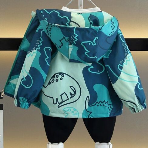 Kids & Toddler Boys Windbreaker Dinosaur Print Hoodie Jacket- Lightweight Spring Fall Jacket for Home Outdoor Daily Casual in Kuwait
