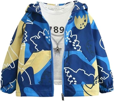 Kids & Toddler Boys Windbreaker Dinosaur Print Hoodie Jacket- Lightweight Spring Fall Jacket for Home Outdoor Daily Casual in Kuwait