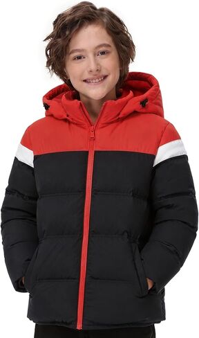 Boy's Winter Coat Detachable Hood Thermal Puffer Jacket Warm Sherpa Fleece Lined Water-Resistant Zip Outerwear Coat in Saudi Arabia