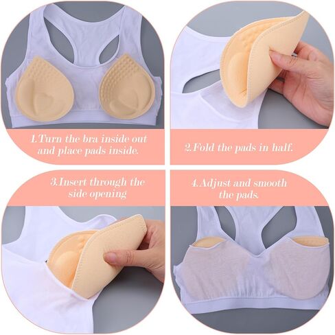 Jeffdad 4 Pairs Bra Pads Inserts, Removable Sponge Bra Pads Breathable Sports BraPads Inserts Lightweight Swimsuit BraInserts for Sports Bras Dresses Swimsuits in Kuwait