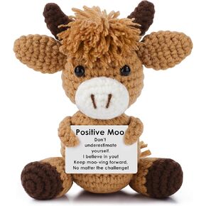 JoycuFF Positive Highland Cow Gifts Mini Emotional Support Crochet Gifts for Women Stocking Stuffers Funny Animals Crochet Decor Cheer Up Knitted Cow for Women Men Friends Coworker in Kuwait