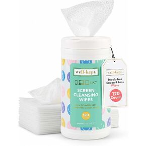 Well-Kept Tech & Lens Wipes - Eyeglass, Screen & Phone Cleaning, Multi-Surface, Lint-Free, Pre Moistened, Streak-Free & Non Scratching - NEW Size - Spring Break Canister, (120 Count) in Saudi Arabia