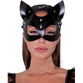 Women Faux Leather Mask with Alloy, Adjustable Fashion Face Mask for Masquerade, Gothic Punk Festival Costume Accessory(Head 20.5–26.4 in) in Saudi Arabia