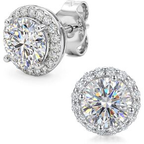 NORBU Moissanite Stud Earrings for Women Men, 18K White Gold Plated 925 Sterling Silver, 2 in 1 Round Cut Lab Created Diamond Halo Earrings Jewelry Gifts for Valentine's Day Birthday Anniversary in Saudi Arabia