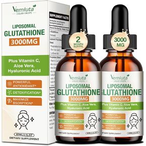 2 Pack 3000mg Liposomal Glutathione Liquid Drops, 98% Absorption Liposomal Glutathione with Vitamin C for Women, Glutathione Liposomal Supplement, Powerful Antioxidant Complex for Immune System, Liver in Saudi Arabia