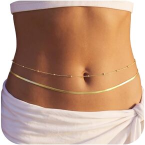 14K Gold Plated Waist Chain for Women, Layered Pearl Shell Starfish Belly Chain, Adjustable Boho Bikini Body Jewelry for Beach Vacation in Saudi Arabia