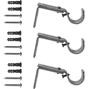 3PCS Adjustable Curtain Rod Brackets, Wall Mount Rod Holders with Mounting Hardware for 1 Inch Diameter Rods(Silver) in Kuwait