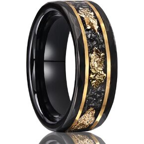 Tungsten carbide Rings for Men 8MM Hammered Golden Grooves and Inlaid with Gold Foil Meteorite Men's Engagement Wedding Bands Matte Brushed in Saudi Arabia