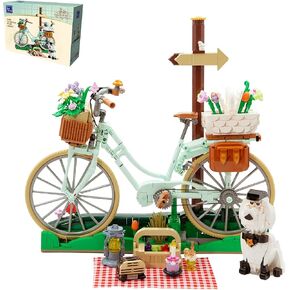 PANTASY Flower Bicycle Building Set for Adults, Vintage Floral Bike Brick Model with Spring Picnic Accessories, Puppy Figure, Cottagecore Botanical Collectible for Home Office Décor in Saudi Arabia