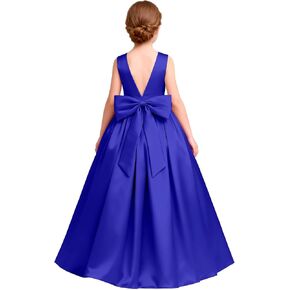 Satin Flower Girl Dresses for Wedding V Back Pageant Dresses for Girls Princess Party Dress with Bow in Saudi Arabia