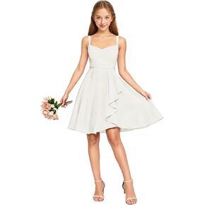 Short Junior Bridesmaid Dresses Chiffon Spaghetti Strap Flower Girl Dress for Wedding Guest Girls Teen Homecoming Gown in Saudi Arabia