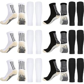 Booson 6 Set Grip Soccer Socks with Shin Guard Sleeves Black White Non Slip Soccer Socks for Football Basketball Men Women in Saudi Arabia