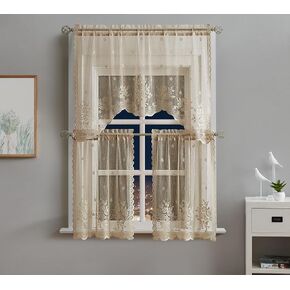 Warm Home Designs 3 Piece Gold Linen Kitchen Window Curtains Bundle Includes 2 36 Inch Tiers & Swag Valance. Roses Kitchen Curtains Set for Roses Decor. Kir Linen Set in Kuwait