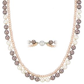 Pearl Beaded Necklaces for Women Double Strand Faux Pearls Bead Choker - Ball Clasp Layered Statement Wedding Jewelry Gifts in Saudi Arabia