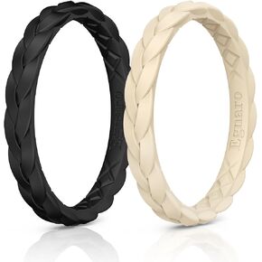 Egnaro Thin Silicone Anniversary Ring:2.5mm Wide - 2mm Thick Woven Design Statement Rubber Rings Women in Kuwait