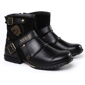 Men's Leather Side Zipper Chukka Boots Classic Round Toe Block Heel Comfortable Non-Slip Belt Buckle Retro Fashion Ankle Boots For Activities Party Outdoor Working Daily Driving in Saudi Arabia