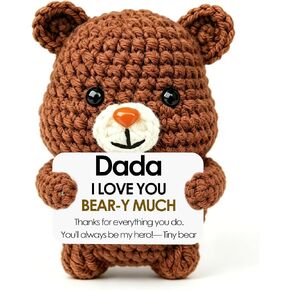 Funny Fathers Day Bear Gifts from Daughter Son Wife,Positive Crochet Bear Birthday Gift for Dad Father, I Love You Papa Cute Small Stuff Things,Handmade Emotional Support Desk Decor Doll in Saudi Arabia