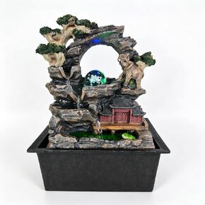 Elephant Asian Pagoda Tabletop Water Fountain, LED Crystal Ball Cascading Rock Waterfall, Indoor Outdoor Zen Decor for Home Office Patio, Soothing Relaxation Sound, Housewarming Gift in Saudi Arabia