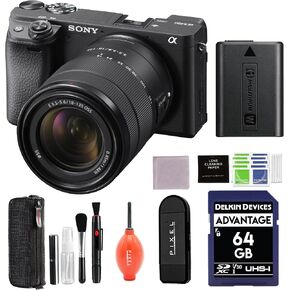 Sony a6400 Mirrorless Camera with 18-135mm f/3.5-5.6 Lens Bundle with 64GB SD Card + More | Alpha 6400 E-Mount APS-C Sensor Black in Kuwait