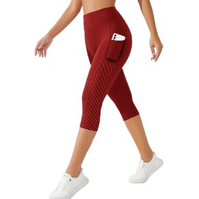 Women's Capri Leggings with Pockets Tummy Control Workout High Waisted Athletic Running 3/4 Ultra Soft Gym Yoga Pants in Saudi Arabia