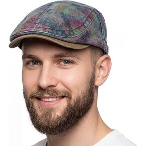 Denim Newsboy Flat Cap for Men, Adjustable Camo Hat | 100% cotton; adjustable 57-61 cm fit; geometric camo flat cap for driving, golf, travel, and casual daily wear in Saudi Arabia