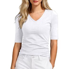 Women's Casual Tops Summer Tops V Neck Short Sleeve Slim Fit Tunic Loose Fit Basic Shirts Trendy Basic Tops 2026 in Saudi Arabia
