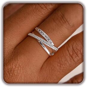 FISSEN JEWELRY Gold Rings for Women, Non Tarnish Dainty 14k Gold Plated Silver CZ Cross Ring Cute Cubic Zirconia Pinky Thumb Stackable Band Silver Finger Rings Size 6-10 Jewelry for Her in Saudi Arabia