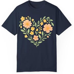 Blossoming Heart: Pastel Floral Illustration Comfort Colors Tee Navy in Kuwait