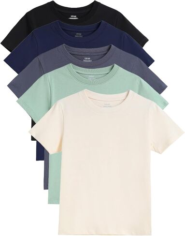 Flygo 5 Pack Boys T-Shirts Short Sleeve Soft Cotton Crewneck Solid Basic Shirts Kids Tees Casual Summer Tops 5-13 Years in Kuwait