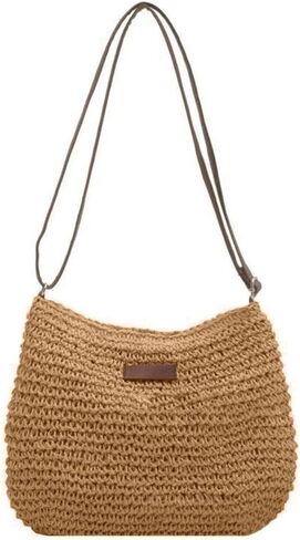 Straw Woven Shoulder Bags Travel Handbags Women(Coffee) in Kuwait