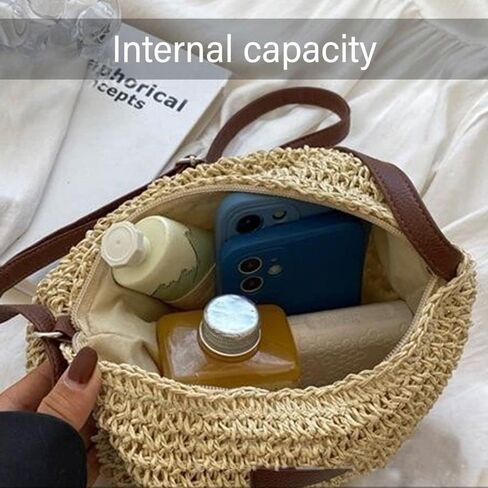 Straw Woven Shoulder Bags Travel Handbags Women(Coffee) in Kuwait