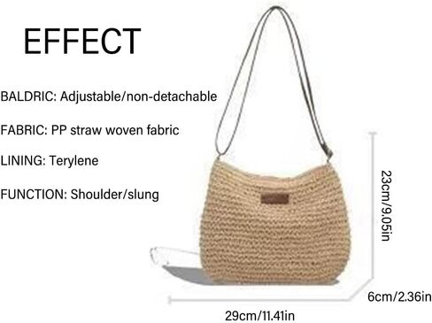 Straw Woven Shoulder Bags Travel Handbags Women(Coffee) in Kuwait