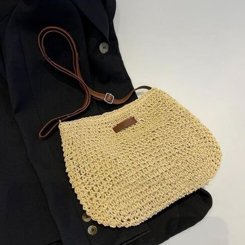 Straw Woven Shoulder Bags Travel Handbags Women(Coffee) in Kuwait